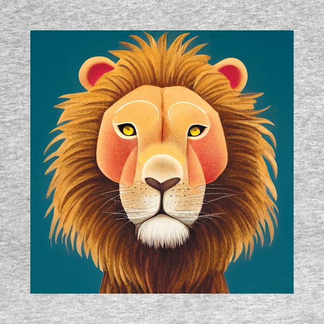 Toy Lion Illustration on a Turquoise Background. Great kids room decoration by Geminiartstudio